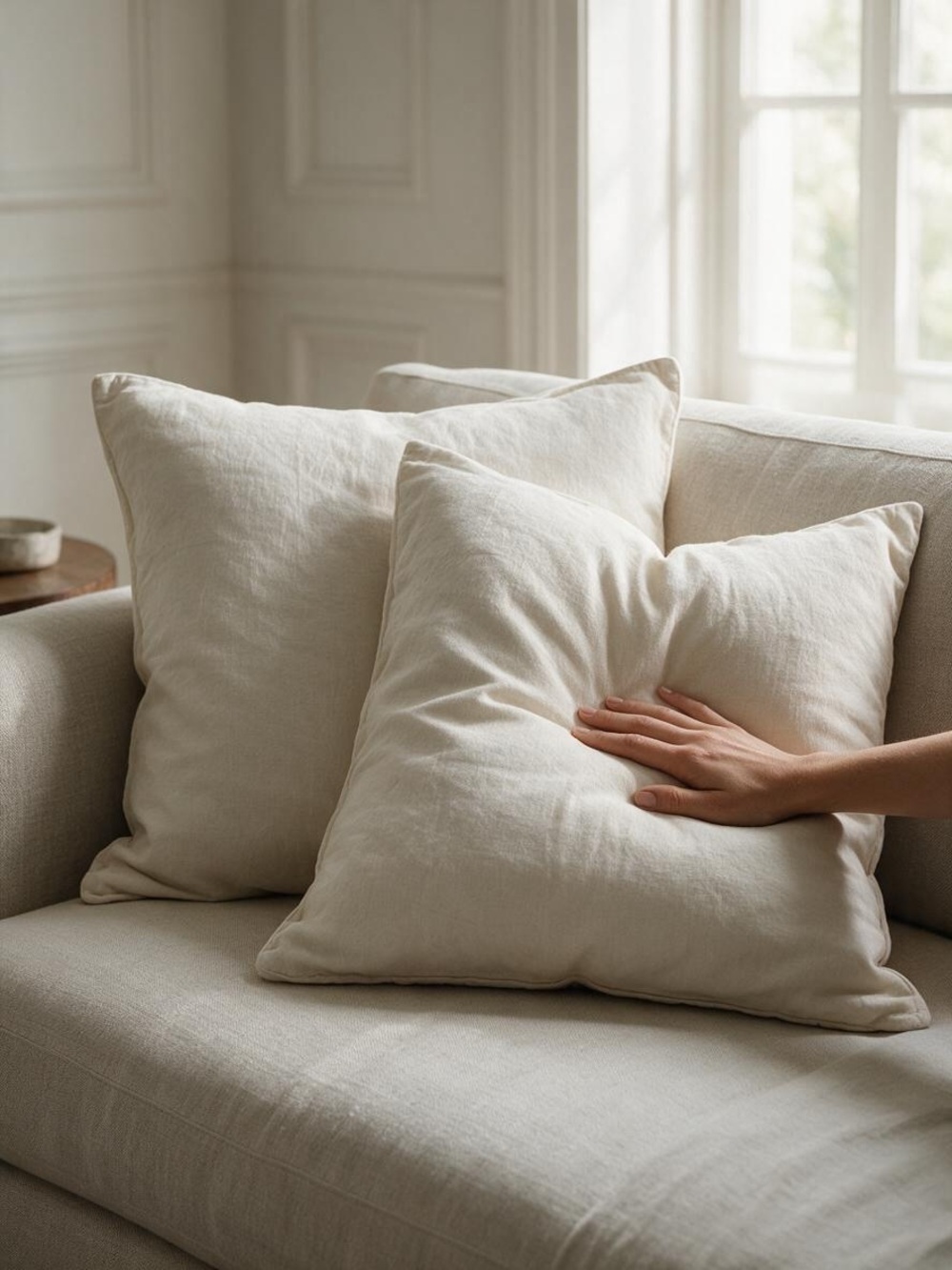 IKEA SANELA Cotton Velvet Pillow Cushion Covers Light Beige Tan Soft 26x26 Set